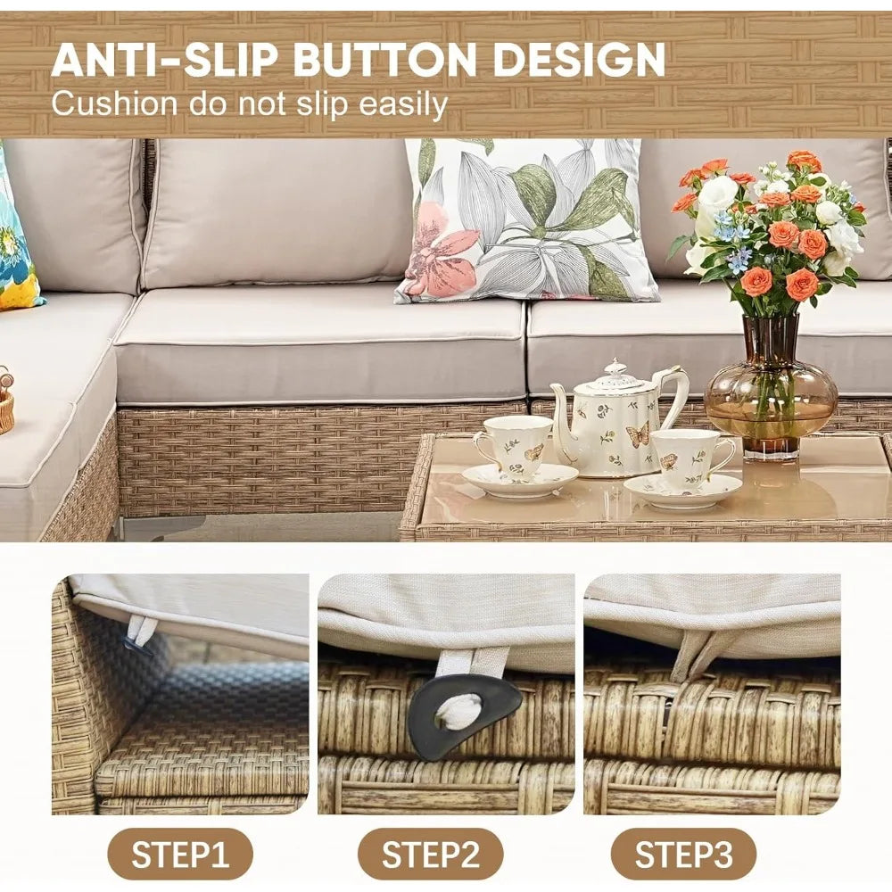 Affordable Sofa Set- Wicker Patio Furniture Set, Outdoor Conversation Sectional Sofa w/Coffee Table