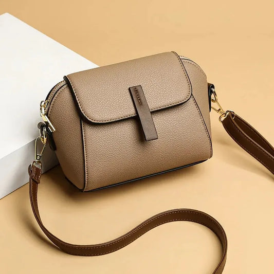 Leather Shoulder Bag For Women Solid Color Flap Crossbody Bag