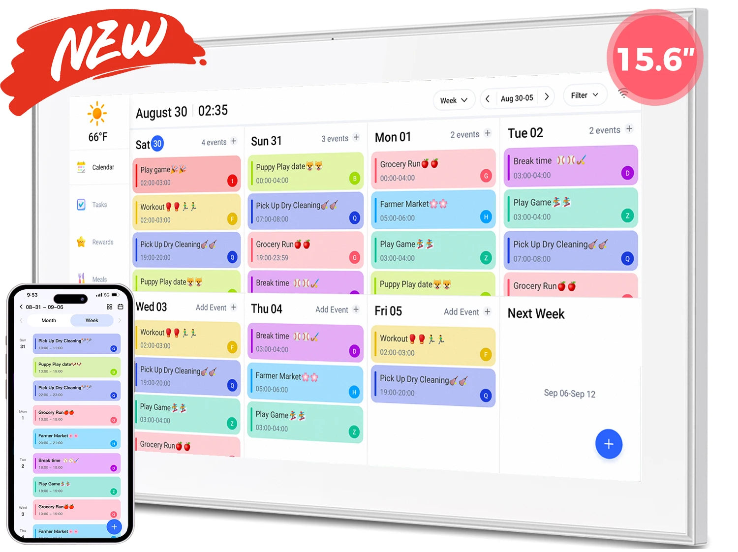 15.6 Inch Smart Digital Calendar, HD Touch Screen Display for Family Schedules