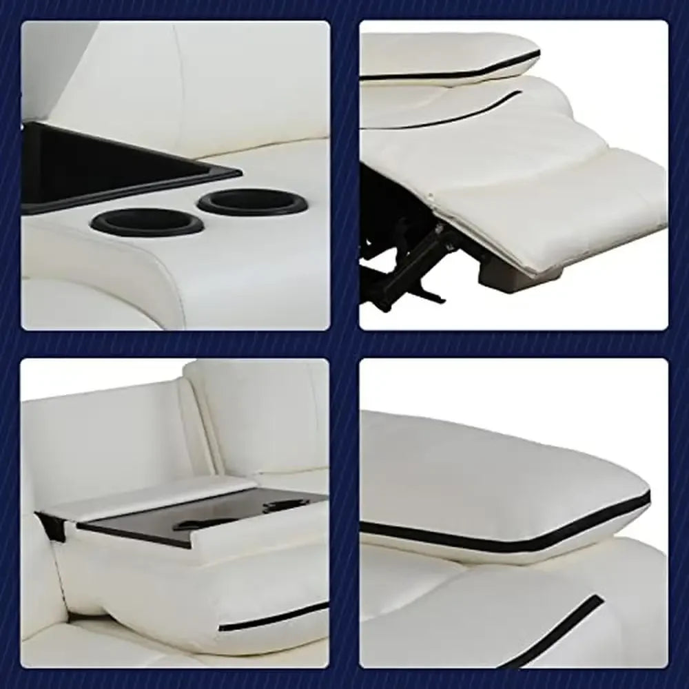 White Faux Leather Recliner Loveseat with Solid Wood Frame & Easy-Clean Armrests — Stylish, Durable Duo Sofa Set