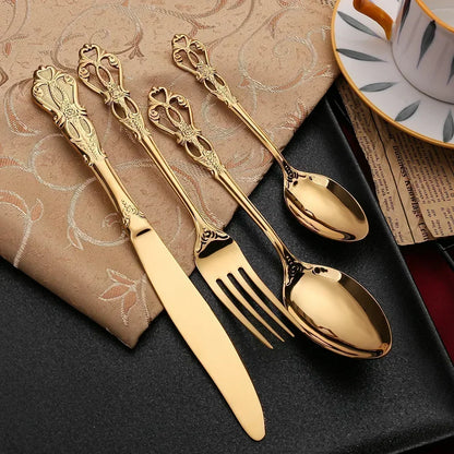 Golden Stainless Steel Cutlery Set: Complete Tableware Set