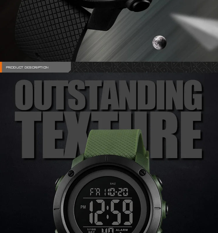 Men's Fashion Digital Watch – Waterproof Sports Watch with Alarm