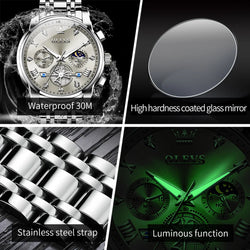 Men’s Classic Multifunction Chronograph Watch – Moon Phase & 24-Hour Quartz, Waterproof