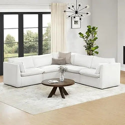 Modular Down-Filled L-Shape Sectional Sofa – 114″ Cloud Couch, FSC-Certified Living Room L-Shaped Couch, Comfy Corner Couch