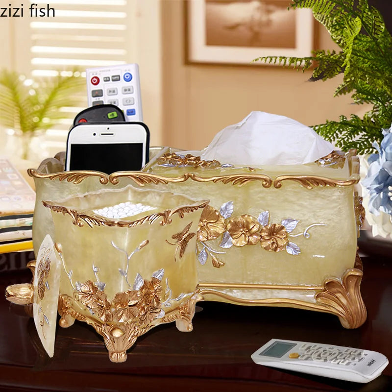 Gold Bath Accessories Set- Resin Bathroom Set Lotion Bottle Toothbrush Holder Mouthwash Cup Soap Dish Tissue Box Cotton Swab Box Toilet Brush Garbage Can