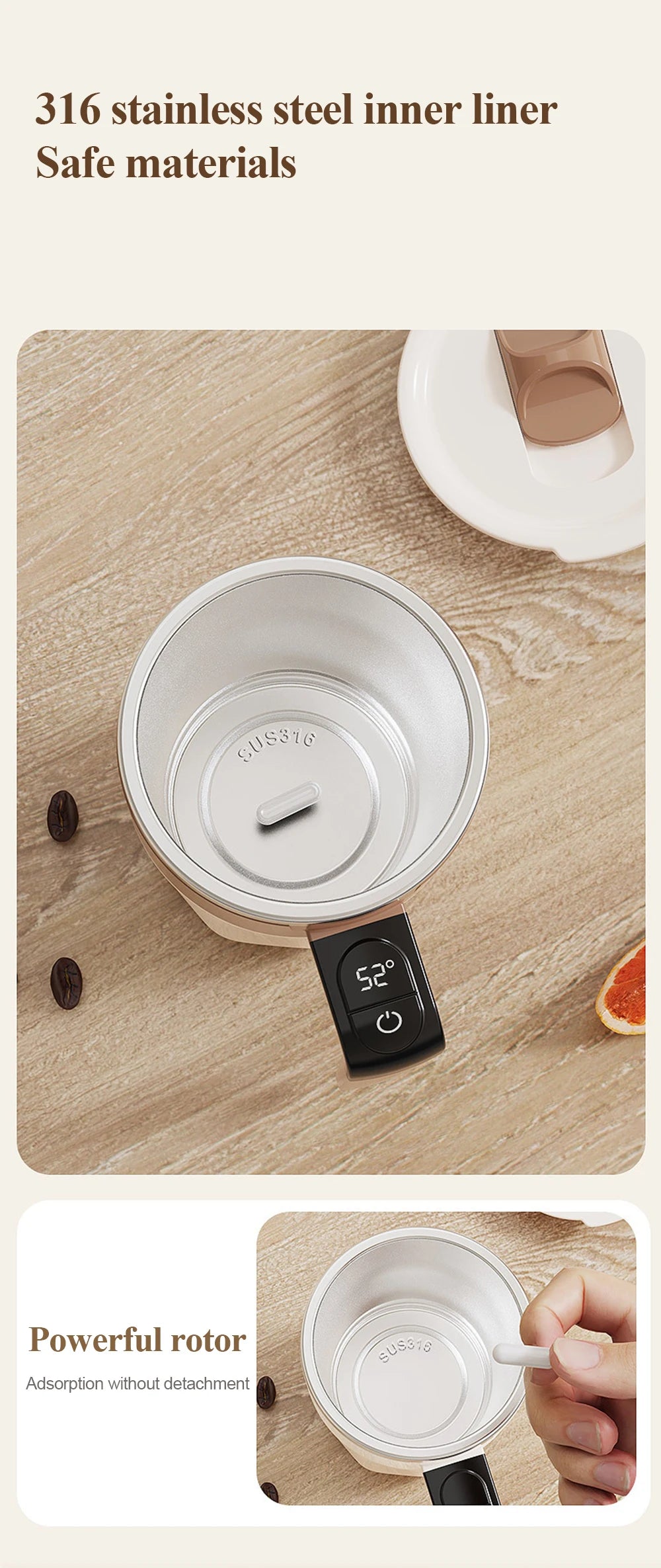 Perfectly Mixed Drinks on the Go – Self-Stirring Stainless-Steel Mug with Magnetic Blender with Lid
