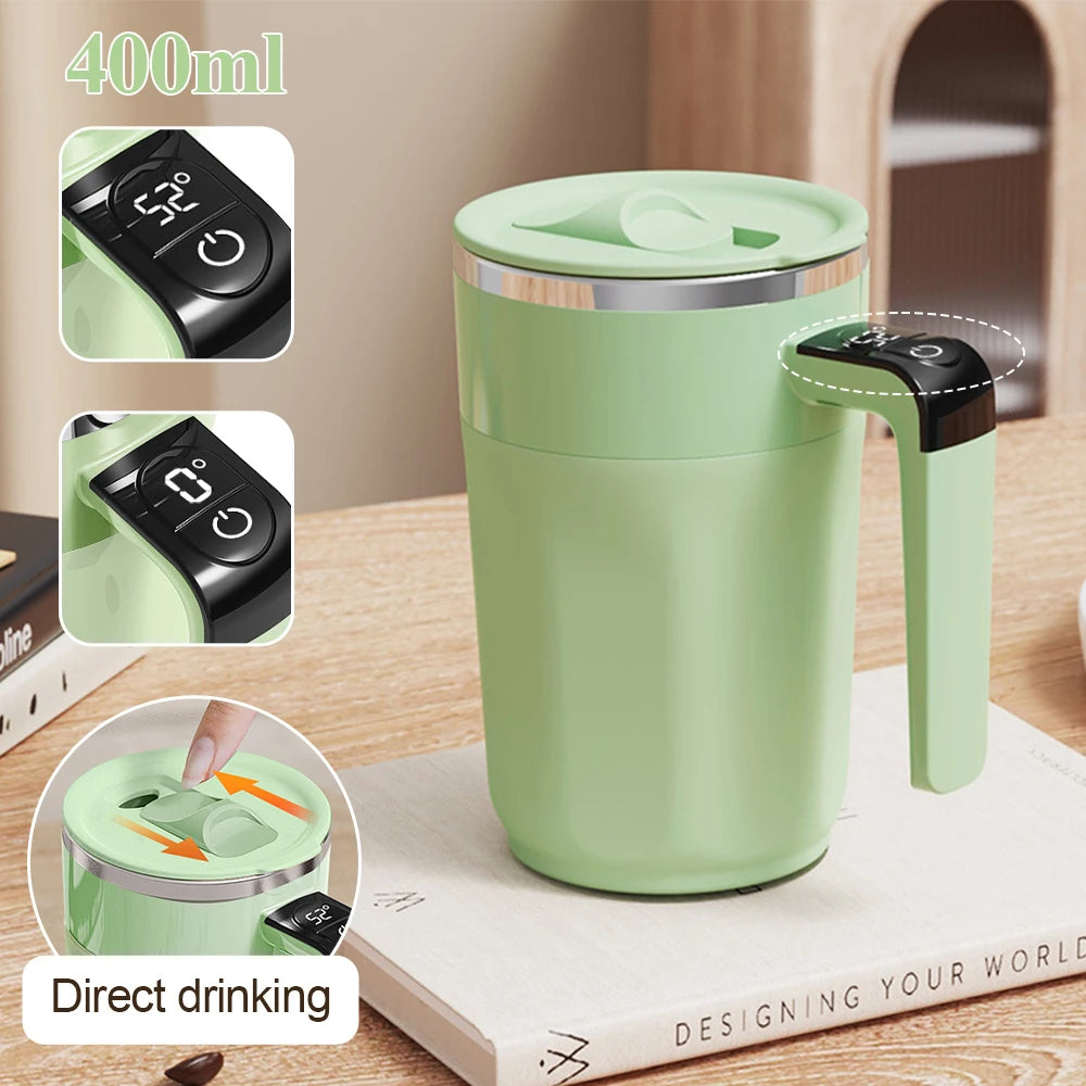Perfectly Mixed Drinks on the Go – Self-Stirring Stainless-Steel Mug with Magnetic Blender with Lid