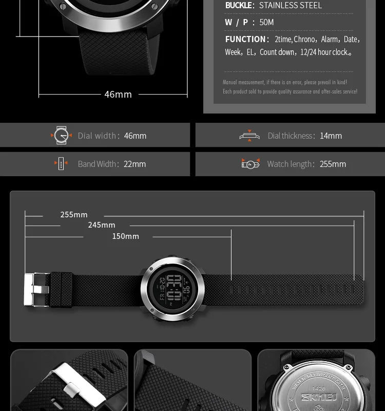 Men's Fashion Digital Watch – Waterproof Sports Watch with Alarm