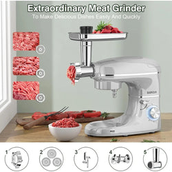 6-IN-1 Electric Kitchen Mixer with 6.5QT Bowl, Glass Jar, Meat Grinder