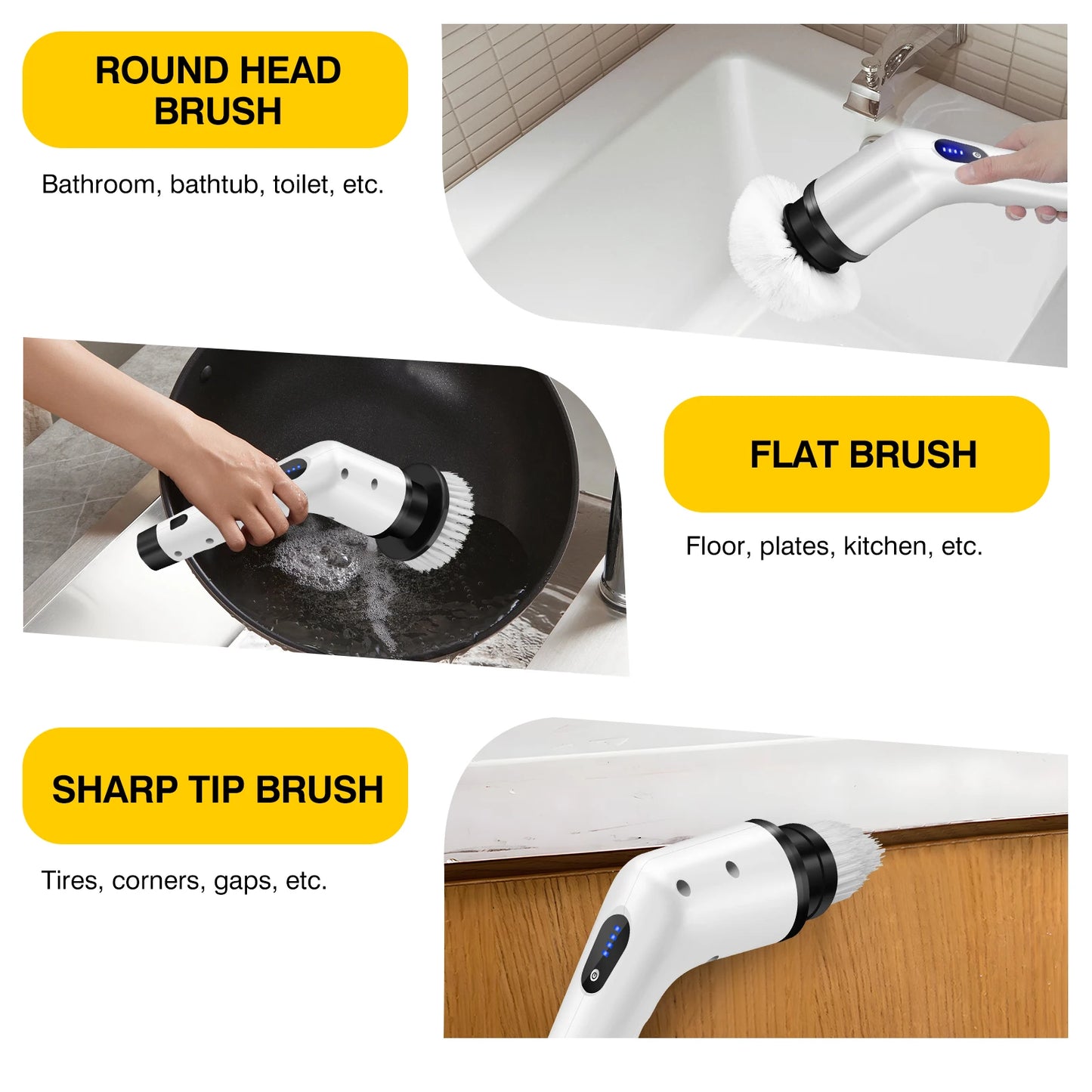 Hand-held Electric Cleaning Brush Bathroom- 3 Items: Multi-functional Automatic Bathroom Cleaning Brush