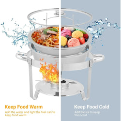 5Qt 4 Pack Chafing Dish Buffet Set: Stainless Steel Round Chafers for Catering Set