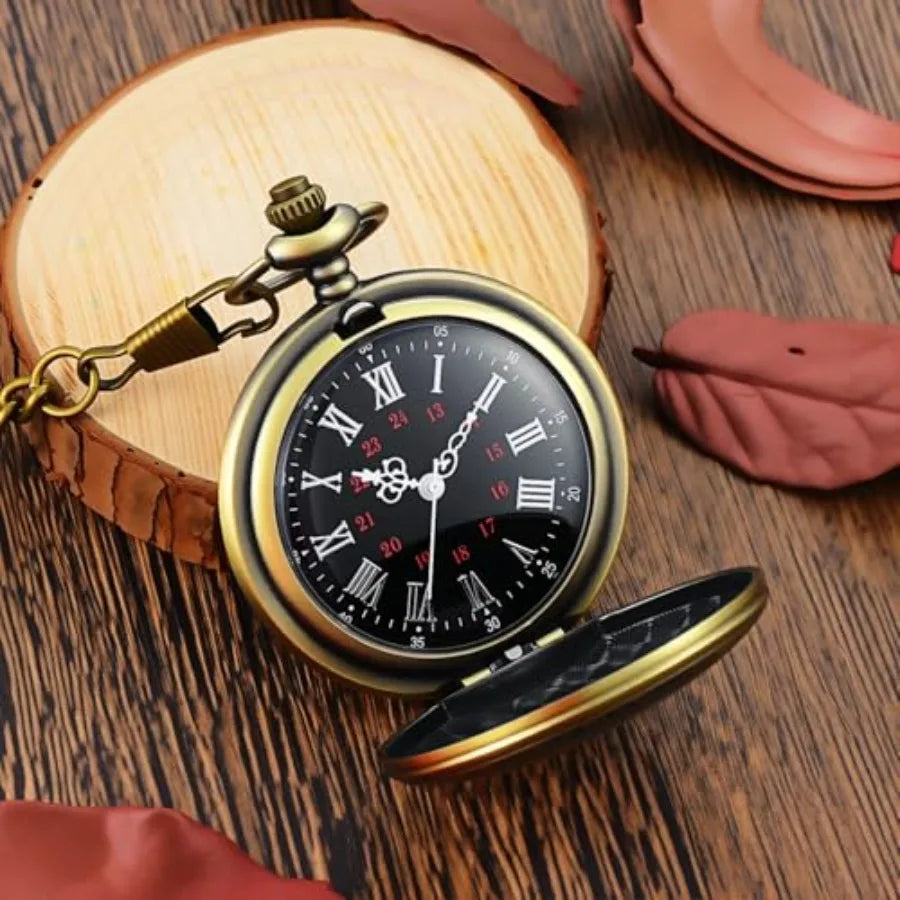 Vintage Quartz Pocket Watch with Chain – Timeless Classic Design