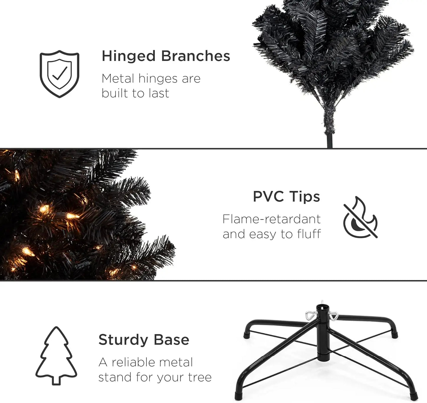 6ft Pre-Lit Black Christmas Tree, Full Artificial Holiday Decoration for Home, Office, Party Decoration w/ 947 Branch Tips