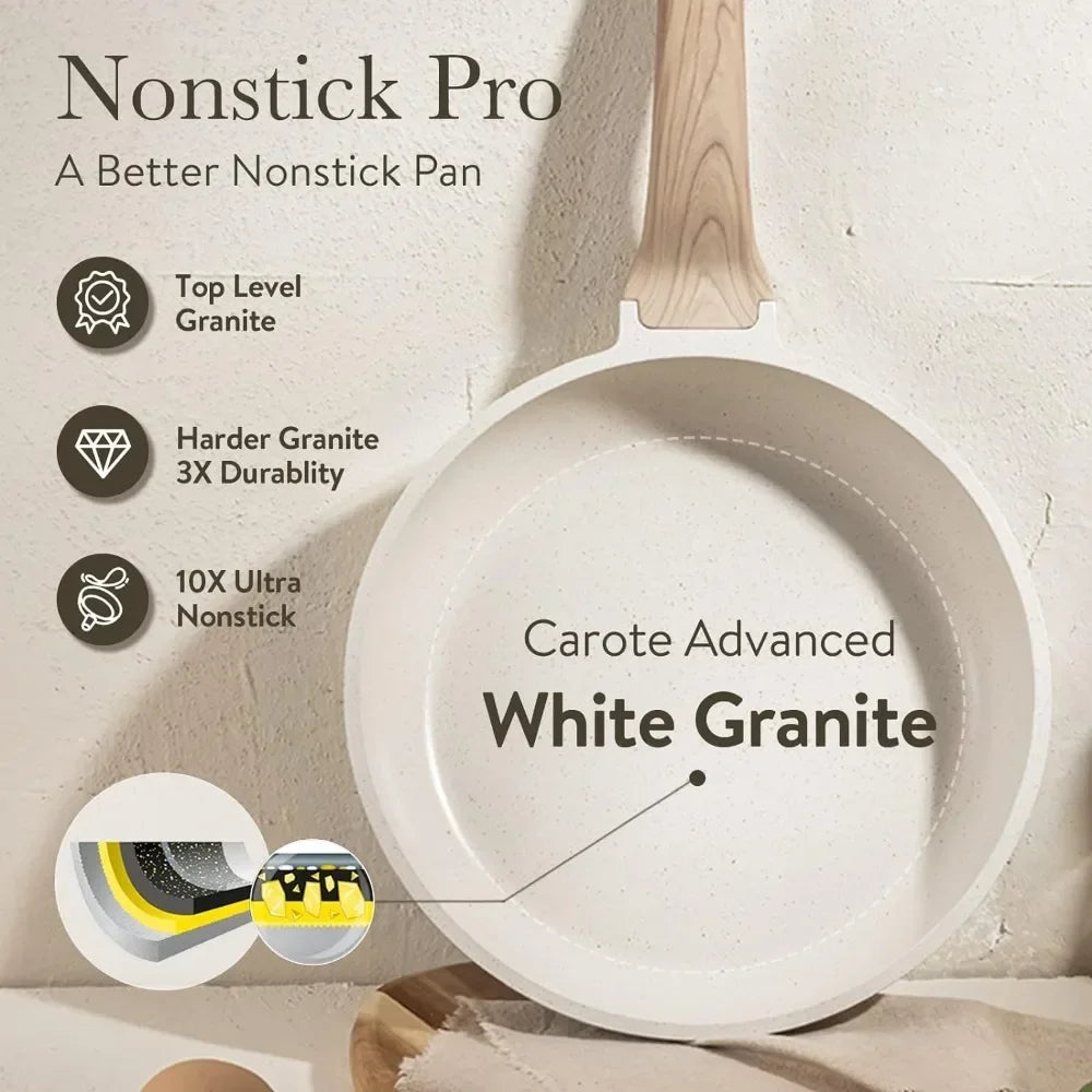 3-7 Non-Stick White Granite Cookware Set W/Frying Pans and Saucepan Lamp Post