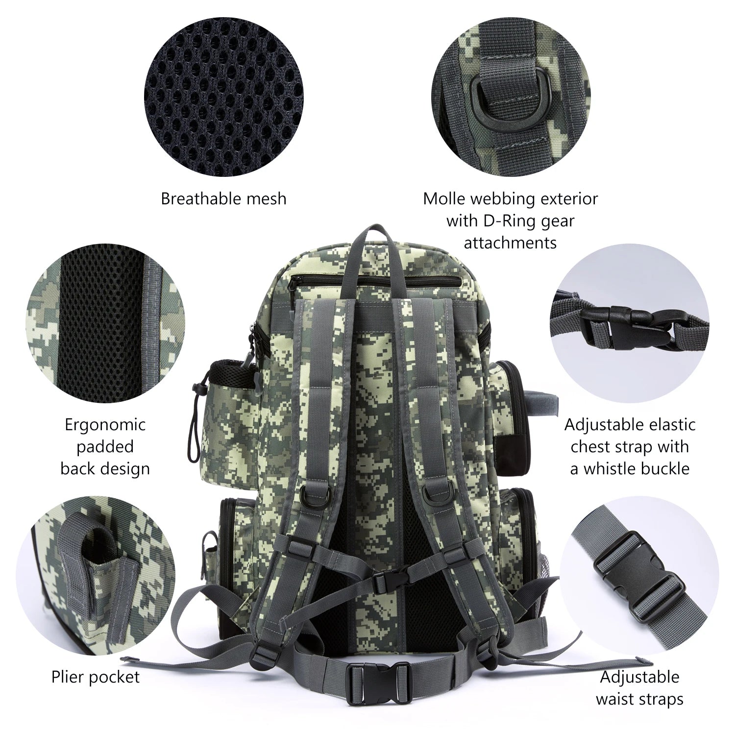 Lightweight Lamp Post fishing tackle backpack with multiple compartments and tactical design for fishing and outdoor storage.