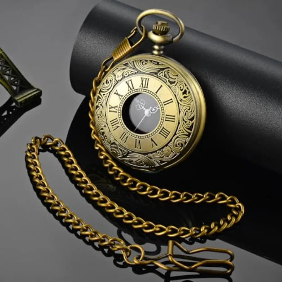 Vintage Quartz Pocket Watch with Chain – Timeless Classic Design