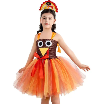 Thanksgiving Turkey Tutu Soft Breathable Girls Bowknot Dress with Headband