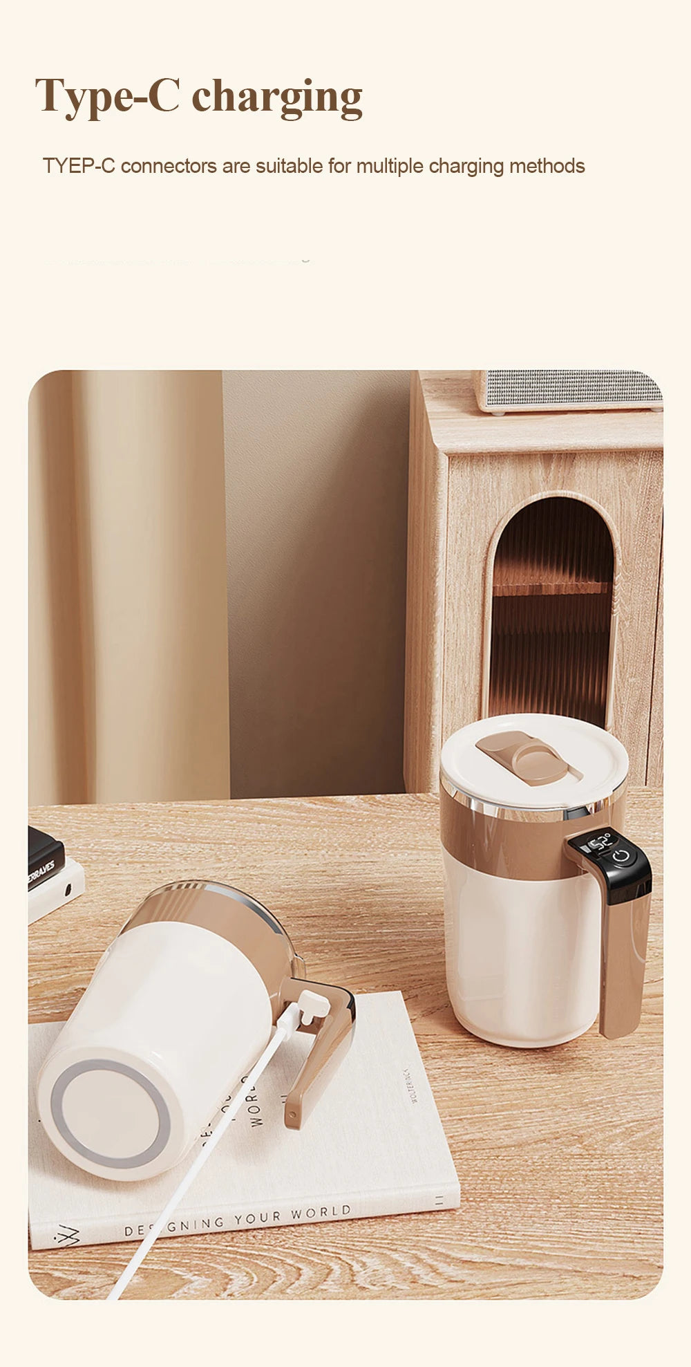 Perfectly Mixed Drinks on the Go – Self-Stirring Stainless-Steel Mug with Magnetic Blender with Lid