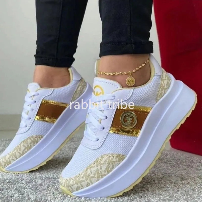 New Women's Casual Shoes Lightweight Color Blocked Womens Vulcanized Shoes Lace Up Luxurious Shoes
