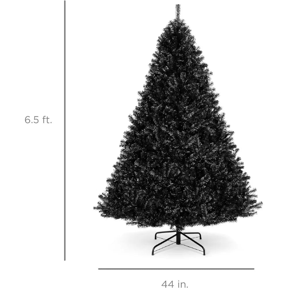 Artificial Christmas Tree Full Black Holiday Decoration w/ 947 PVC Branch Tips, Metal Hinges, Foldable Base Christmas Tree