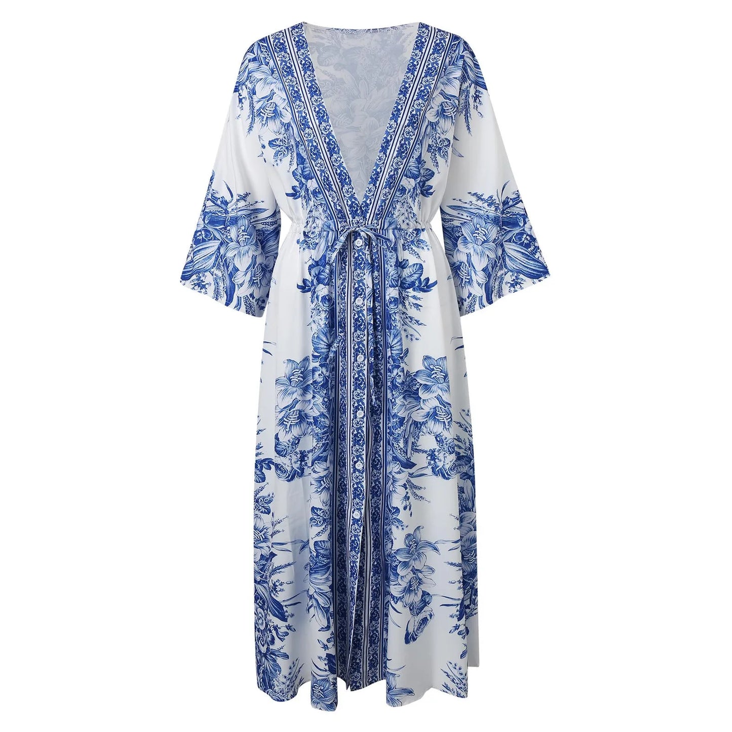 2024 Boho Chic Kimono-Style Lace-Up Sundress – The Perfect Summer Beach Dress