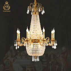 French Empire Antique Brass Crystal LED Chandelier for Living Room