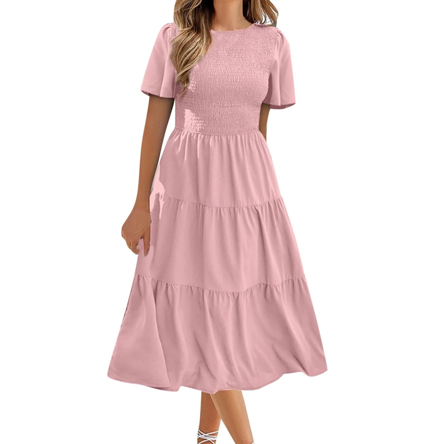 Summer Dresses For Women Clothing 2023 Casual Flutter Short Sleeve V Neck Midi Dress