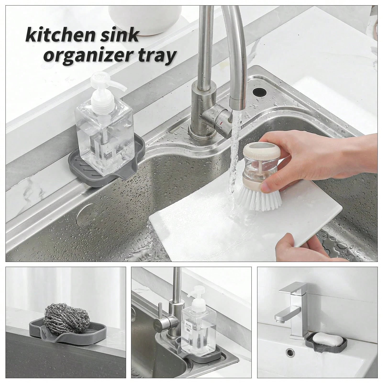1/2Pcs Silicone Sink Storage Tray, Drain Design Sponge Soap Holder