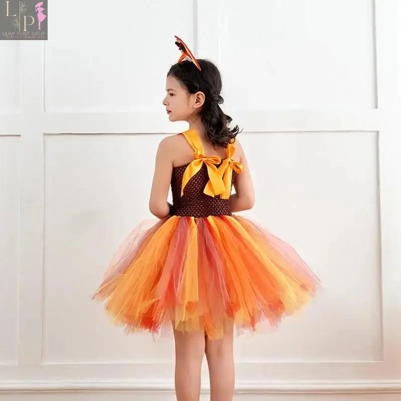 Thanksgiving Turkey Tutu Soft Breathable Girls Bowknot Dress with Headband Lamp Post