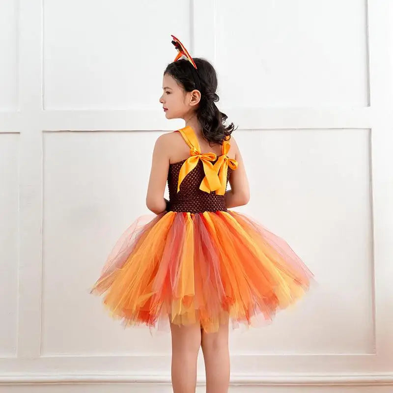 Thanksgiving Turkey Tutu Soft Breathable Girls Bowknot Dress with Headband