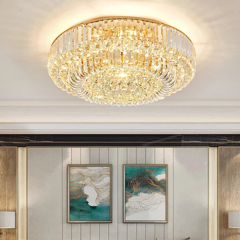 European Crystal LED Ceiling Chandelier for Living Room & Foyer Decor