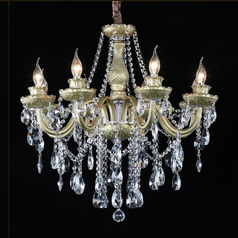 French Champagne Crystal Chandelier Bronze Pendant Lamp for Dining