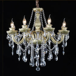 French Champagne Crystal Chandelier Bronze Pendant Lamp for Dining