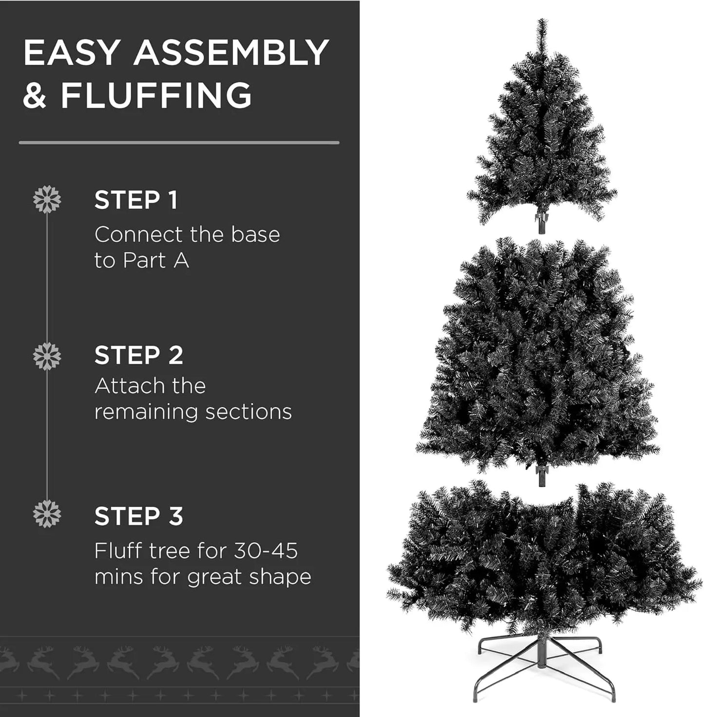 6ft Pre-Lit Black Christmas Tree, Full Artificial Holiday Decoration for Home, Office, Party Decoration w/ 947 Branch Tips