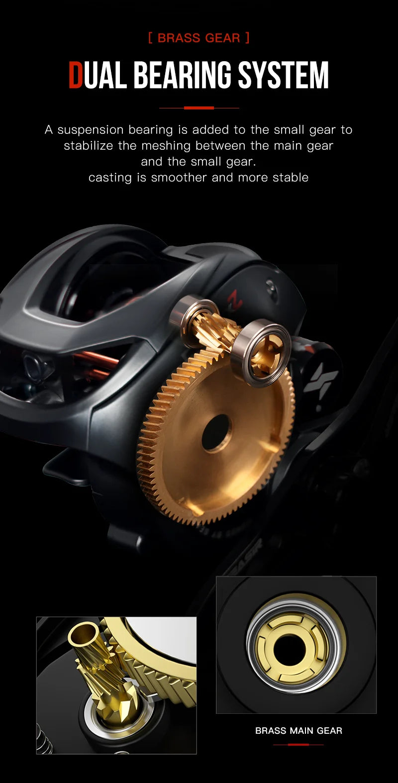 Baitcasting Reel 7.3:1 Hybrid Ceramic Bearing Carbon Fiber Washer Dual Bearing System N52 Brake Fishing Reels