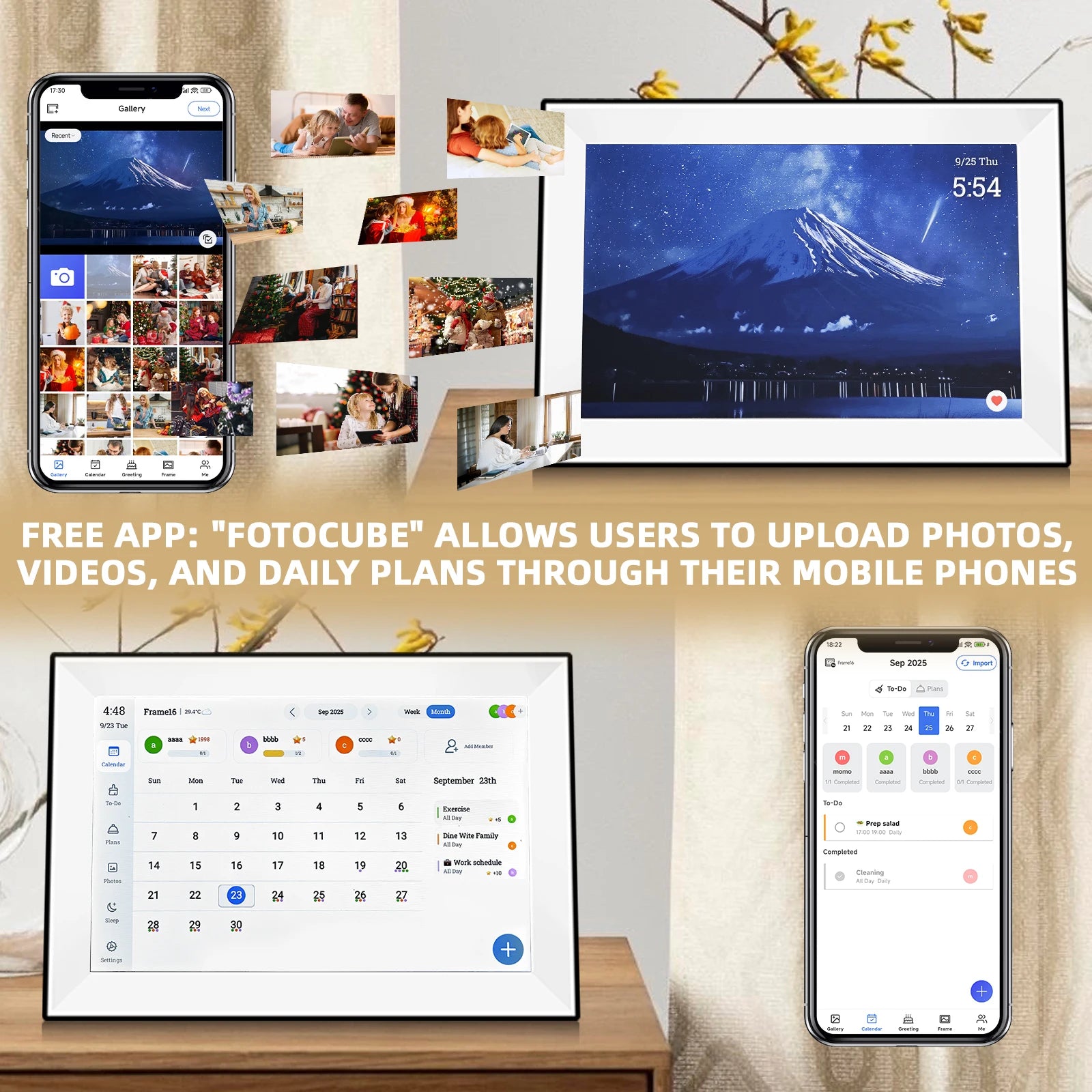 10.1inch Touch Screen Calendar Digital Photo Frame Smart Organizer Auto-Rotate Family Schedule