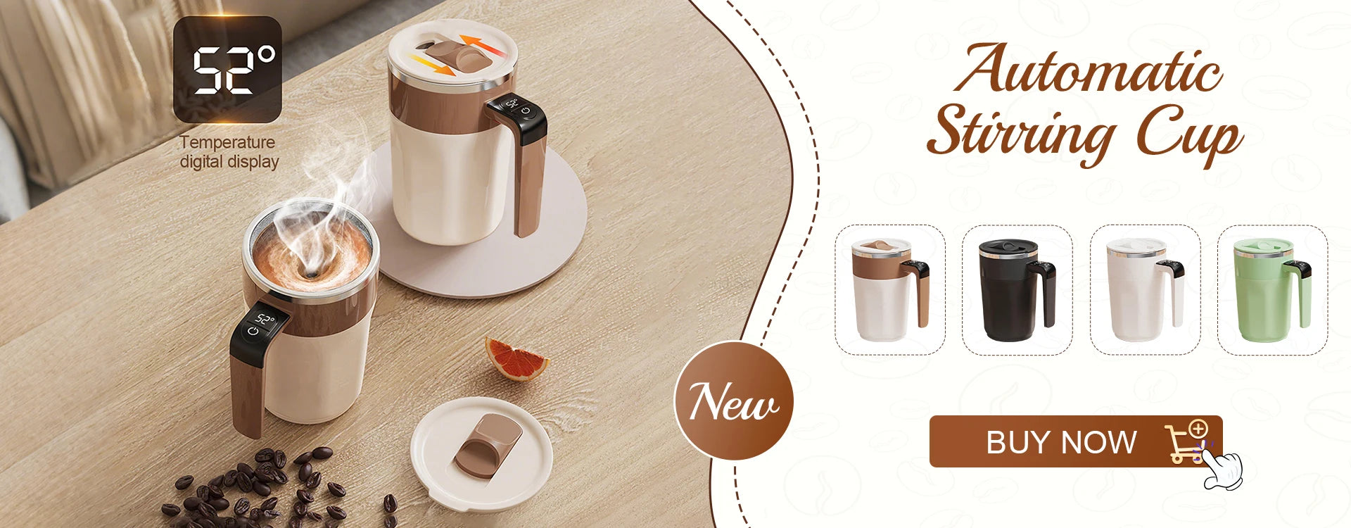 Perfectly Mixed Drinks on the Go – Self-Stirring Stainless-Steel Mug with Magnetic Blender with Lid