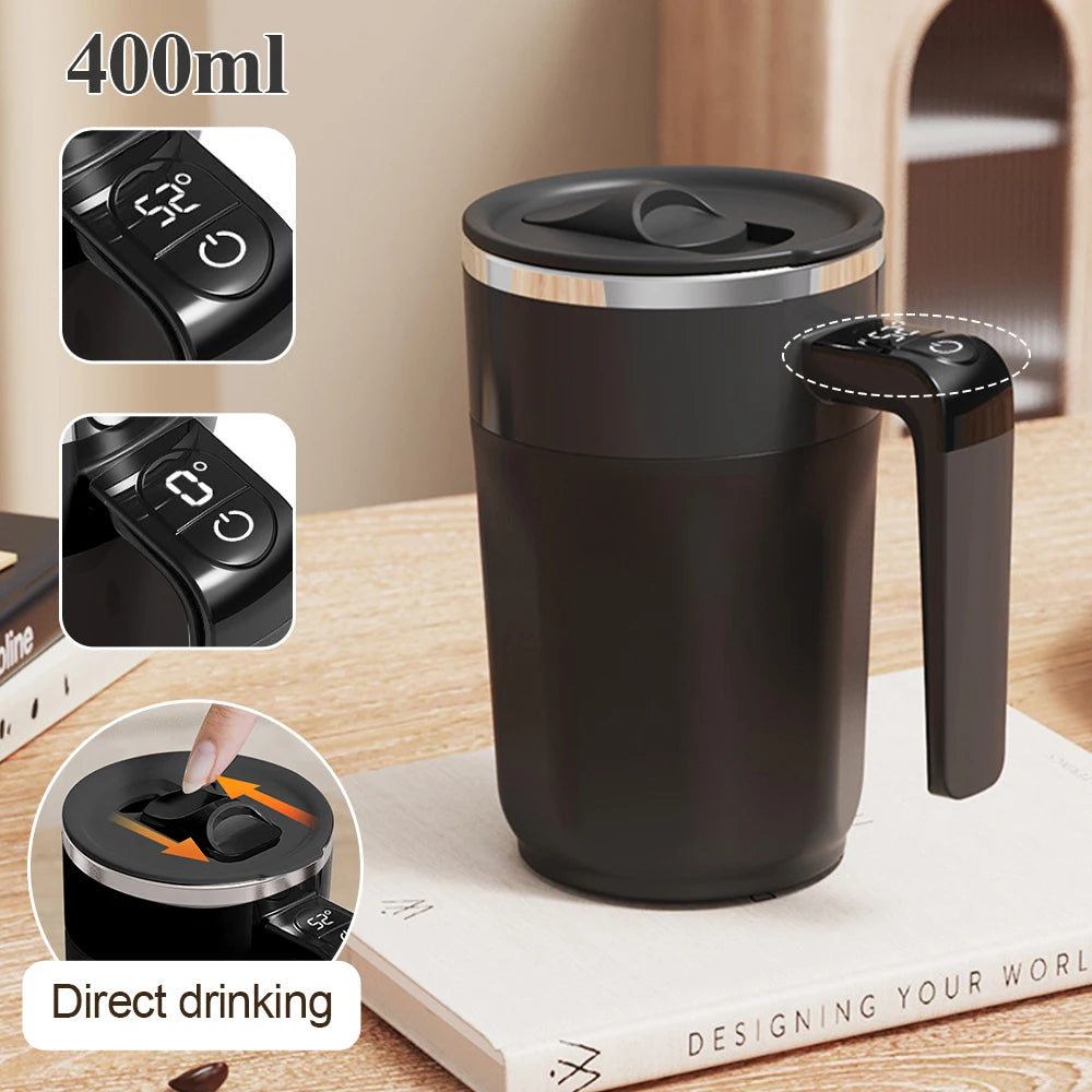 Perfectly Mixed Drinks on the Go – Self-Stirring Stainless-Steel Mug with Magnetic Blender with Lid