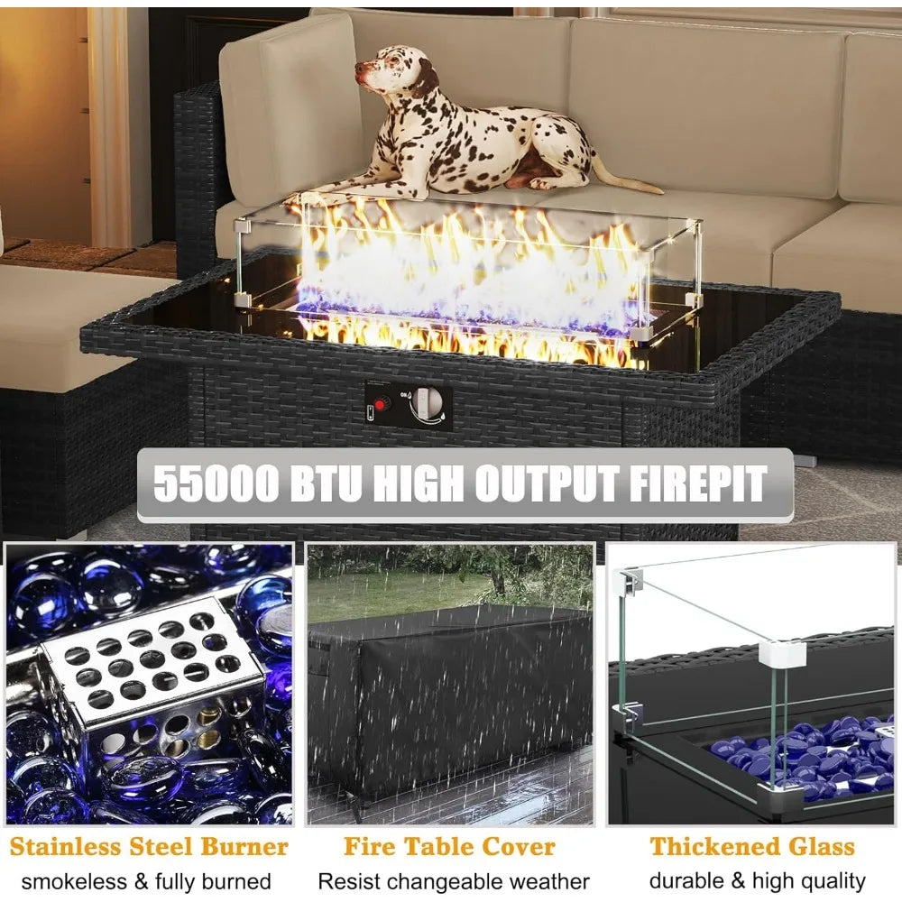 Sectional Sofa Conversation Sets- 13 Pieces Outdoor Patio Furniture Set with 44" Fire Pit Table, Patio Furniture Set- weather resistant outdoor furniture