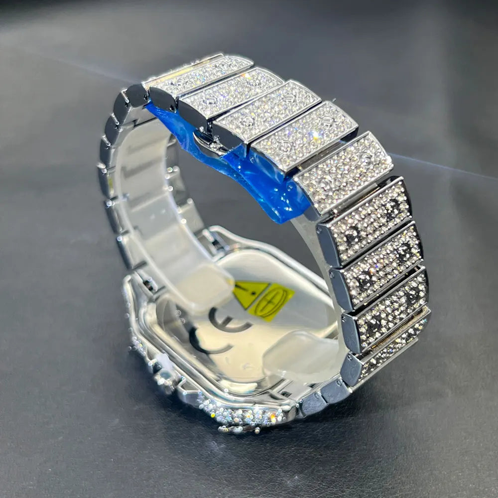 Watch For Men Fashion Luxury Gold Square Diamond Full Sky Star Male's Clock Watches New Skeleton Flower Quartz Wristwatch 2025