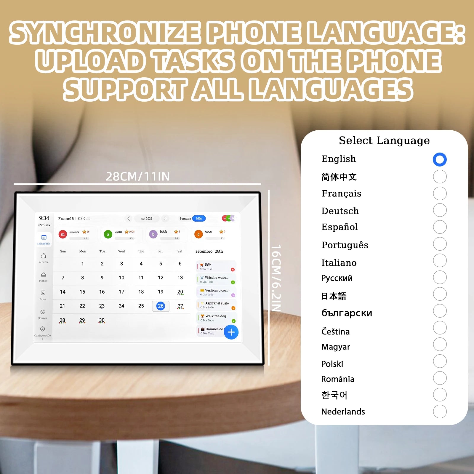 10.1inch Touch Screen Calendar Digital Photo Frame Smart Organizer Auto-Rotate Family Schedule