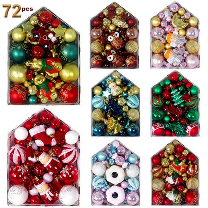 72 Pieces per Box of Christmas Balls, Xmas Tree Hanging Pendant Ornaments, 2024 New Year's Gift