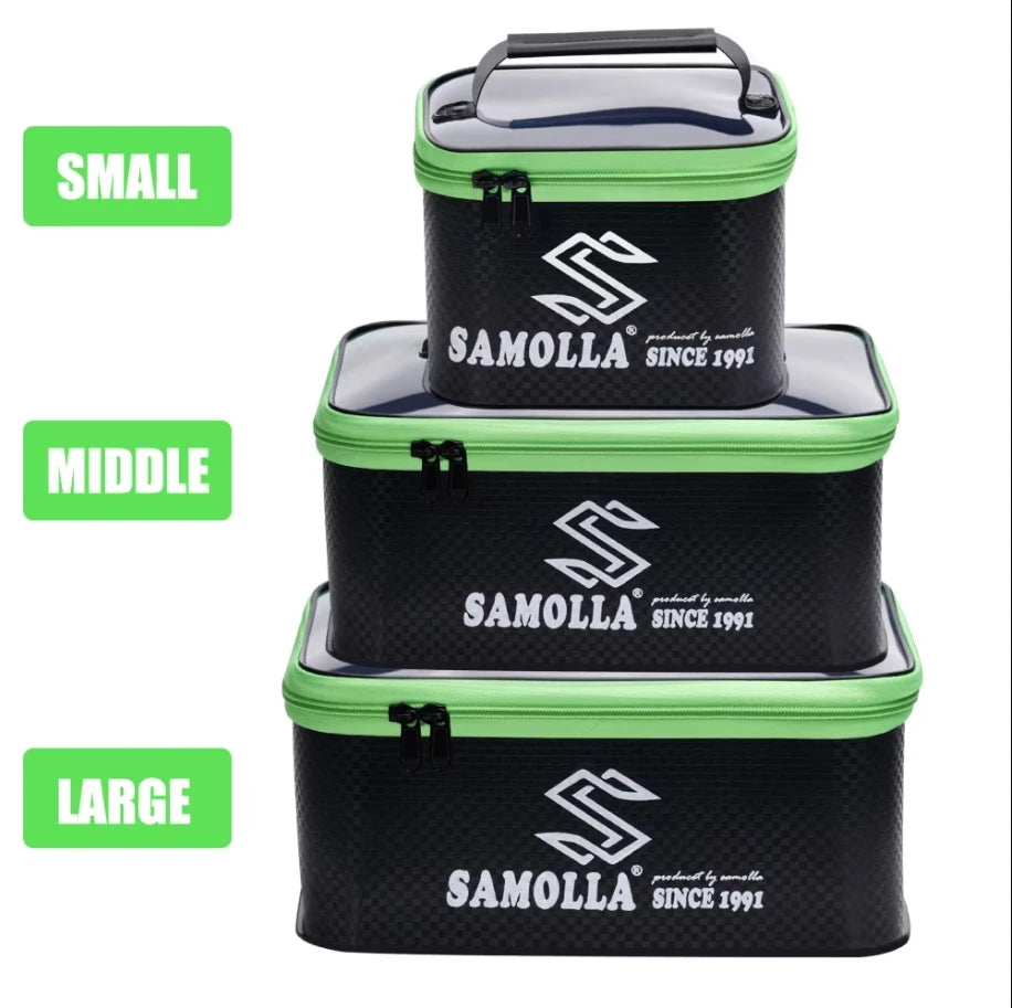 Waterproof Lamp Post fishing box bag with live fish bucket, gear storage, and float compartments for fishing accessories.