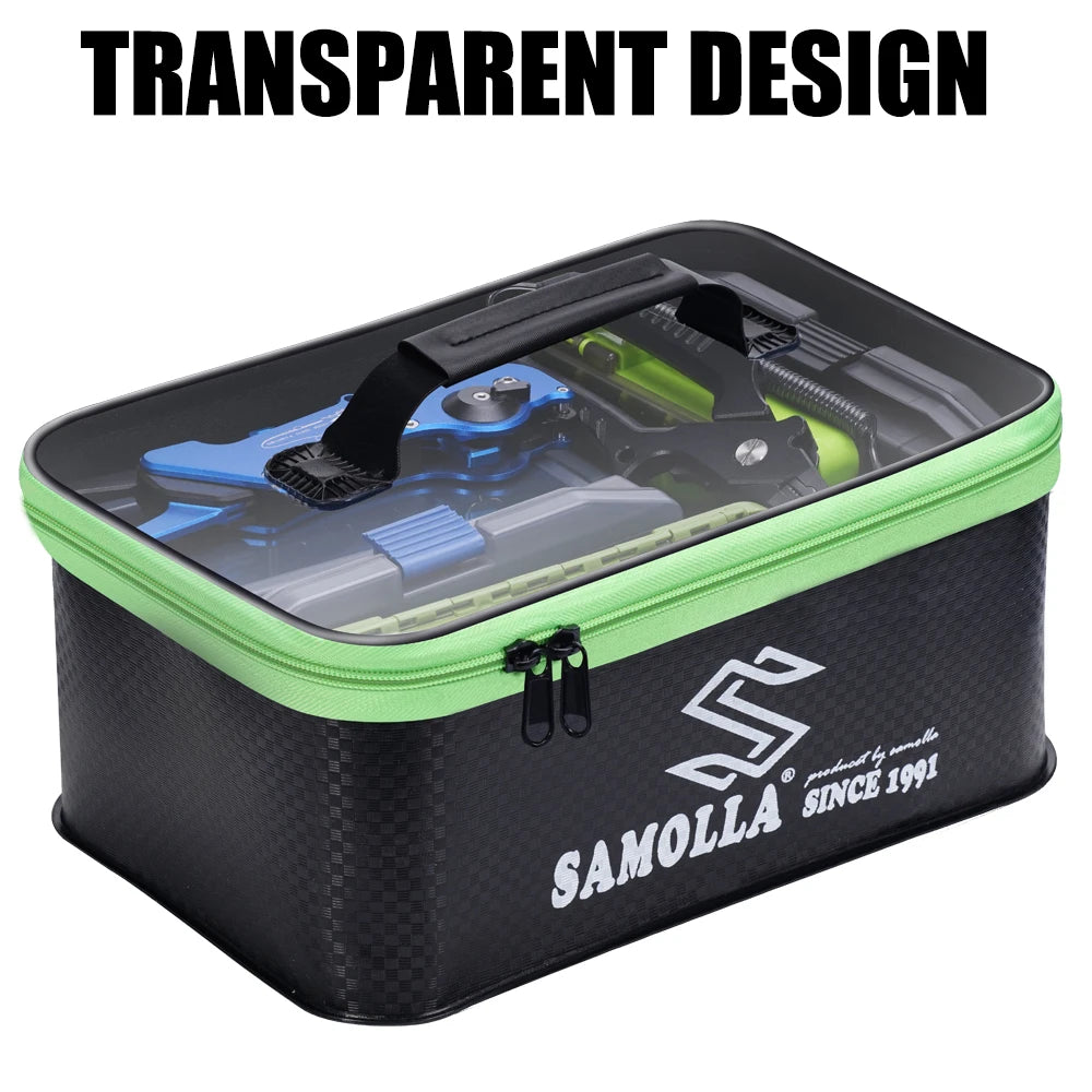 Lamp Post waterproof fishing box bag with storage compartments and handle, designed for gear, live fish, and float storage.