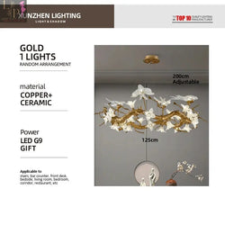 LED All Copper Light Luxury Restaurant Chandelier Creative Tea Room Swallow Chandelier Artistic Branch Shaped Living Room Light Lamp Post