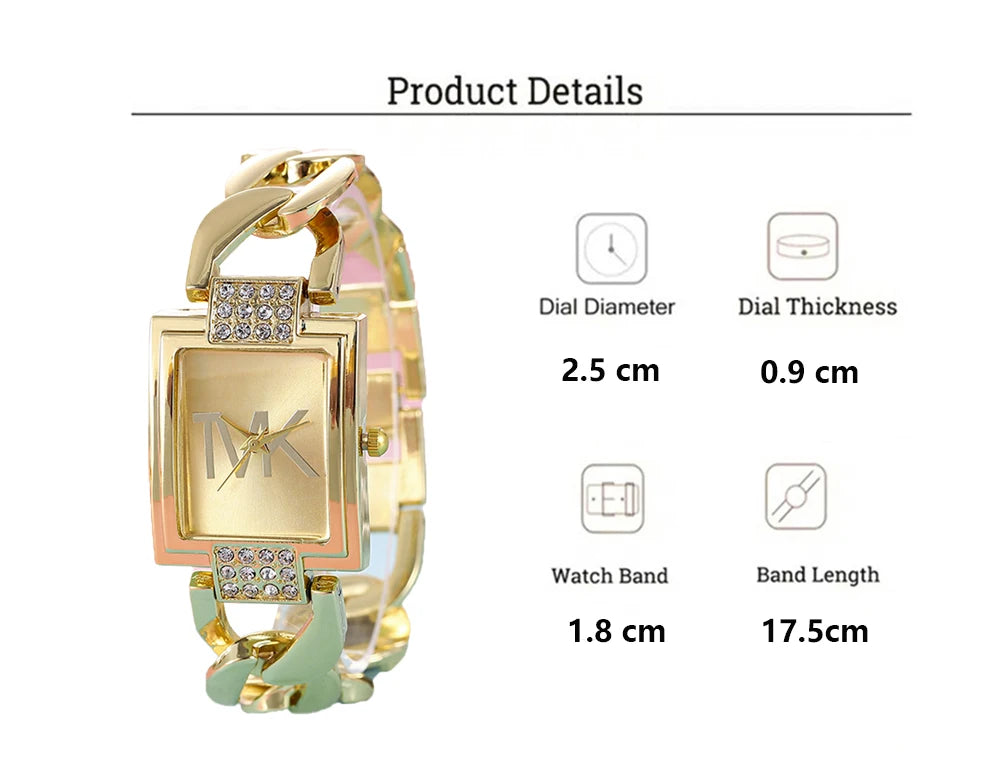 Luxury Brand Women's Watch Fashion Elegant Style Metal Strap Square Trendy Quartz Watch for Women