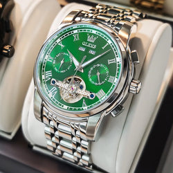 Men’s Automatic Skeleton Mechanical Watch – Waterproof Stainless Steel Business Wristwatch with Calendar