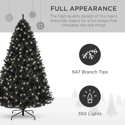 6ft Pre-Lit Black Christmas Tree, Full Artificial Holiday Decoration for Home, Office, Party Decoration w/ 947 Branch Tips