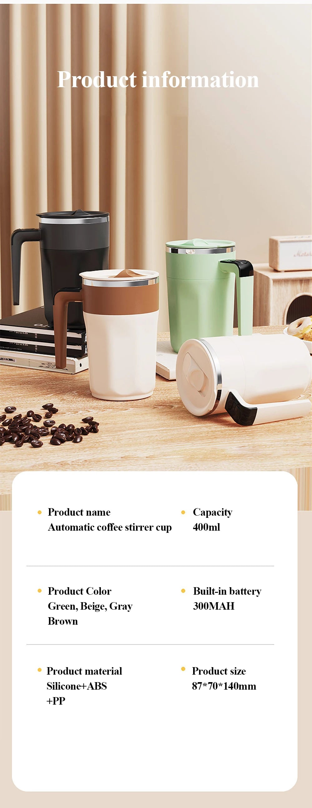Perfectly Mixed Drinks on the Go – Self-Stirring Stainless-Steel Mug with Magnetic Blender with Lid