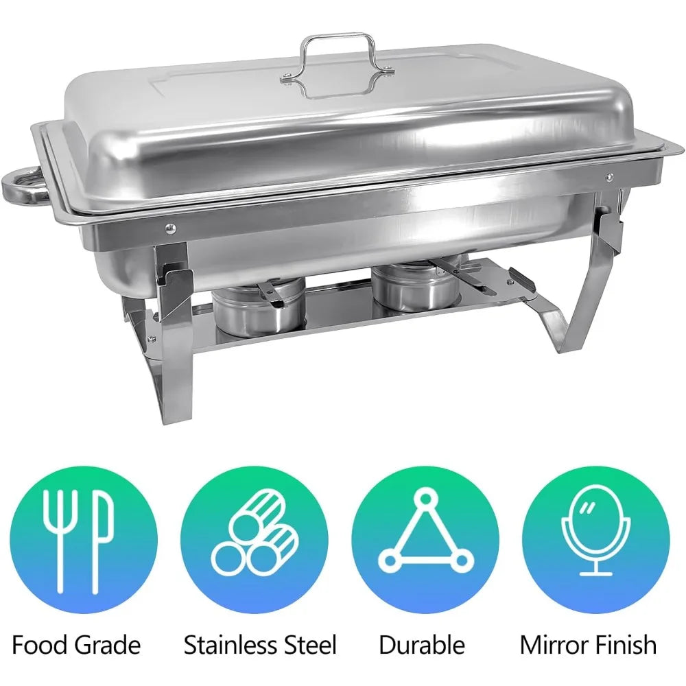 PRIJESSE Chafing Dish Buffet Set (4 Pack) Chafers 8QT Buffet Servers and Warmers, Chaffing Servers with Covers, Catering Chafers